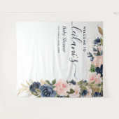 ウェルカムベビーシャワーネイビーピンクフローラカスケード タペストリー (正面(横))