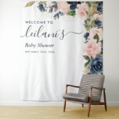 ウェルカムベビーシャワーネイビーピンクフローラカスケード タペストリー (インサイチュ)