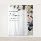 ウェルカムベビーシャワーネイビーピンクフローラカスケード タペストリー (正面)