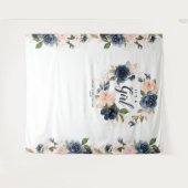 ウェルカムベビーシャワーネイビーピンクフローラリース タペストリー (正面(横))