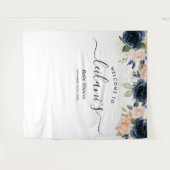 ウェルカムベビーシャワーネイビーピンクフローラ植物体 タペストリー (正面(横))