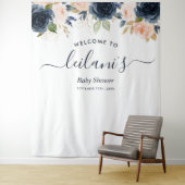 ウェルカムベビーシャワーネイビーピンクフローラ植物体 タペストリー (インサイチュ)