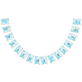 ウェルカムベビーシャワーブルーウォーター色 バンティングフラッグ