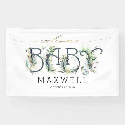 ウェルカムベビーシャワー葉金ゴールド緑 横断幕 (横)