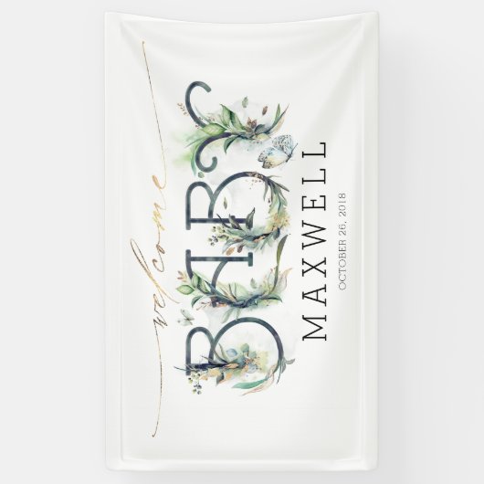 ウェルカムベビーシャワー葉金ゴールド緑 横断幕 (縦)