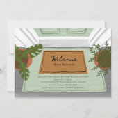 ウェルカムベビードアマットグリーンニュートラルベビーシャワー 招待状 (正面)