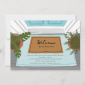 ウェルカムベビードアマットブルーボーイベビーシャワー 招待状 (正面)