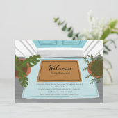 ウェルカムベビードアマットブルーボーイベビーシャワー 招待状 (スタンド正面)