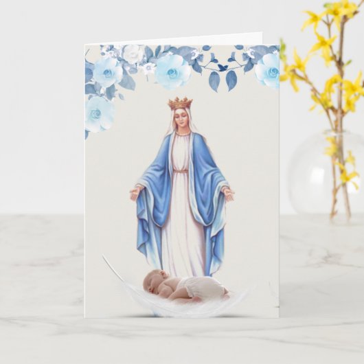 ウェルカムベビーバプティスマ賛美ヴァージンマリカトリック カード (黄色い花)