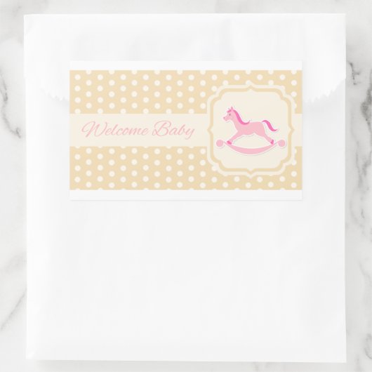 ウェルカムベビーピンクガールステッカー 長方形シール (バッグ)