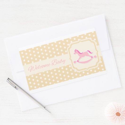 ウェルカムベビーピンクガールステッカー 長方形シール (封筒)