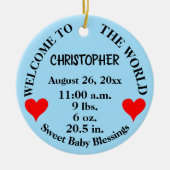ウェルカムベビーブルーラトル誕生統計名 セラミックオーナメント (正面)