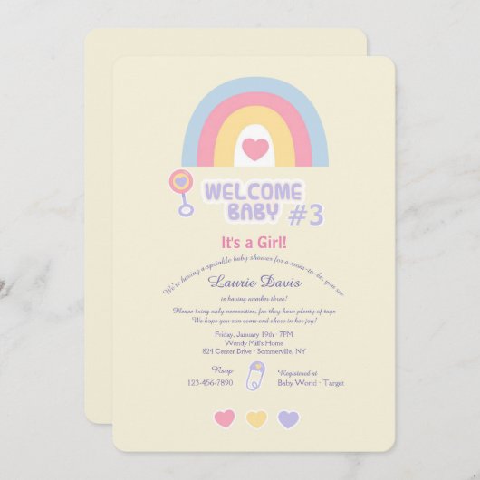 ウェルカムベビー散水シャワー 招待状 (正面/裏面)