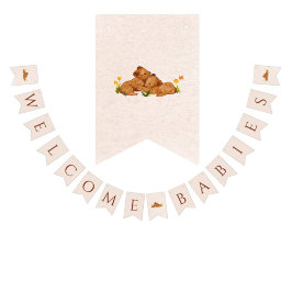 ウェルカムベビー男女兼用ツインズバンティングバナー バンティングフラッグ