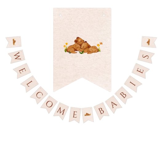 ウェルカムベビー男女兼用ツインズバンティングバナー バンティングフラッグ