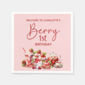 ウェルカムベリー1stバースデーピンクレッドストロベリー スタンダードカクテルナプキン (正面)