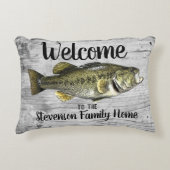 ウェルカムベース魚釣りファミリーネームホームコテージ アクセントクッション (正面)