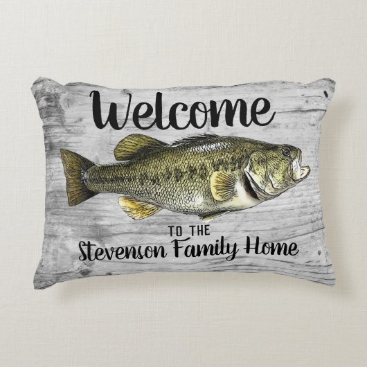 ウェルカムベース魚釣りファミリーネームホームコテージ アクセントクッション (正面)