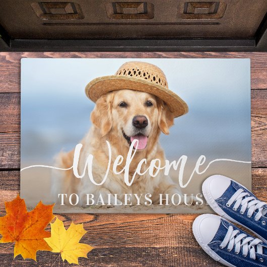 ウェルカムペットフォトパーソナライズされたキャットドッグ ドアマット