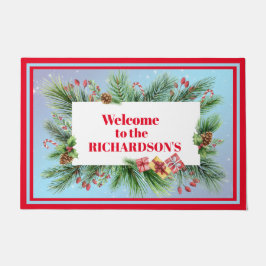 ウェルカムホリデーパーソナライズされたボタニカルジュアル ドアマット
