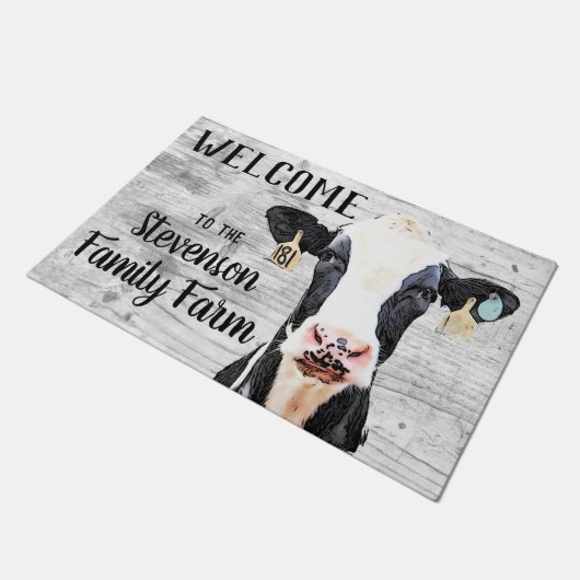 ウェルカムホルスタインカウアニマルファミリーファーム名 ドアマット (アングル)