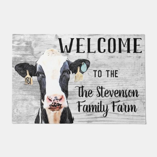 ウェルカムホルスタインカウデイリーファームカスタム動物 ドアマット (正面)