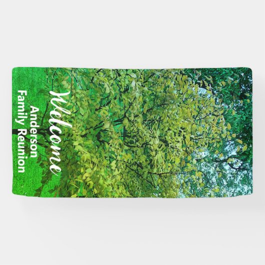 ウェルカムホワイトとグリーンファミリーネームツリー懇親会 横断幕 (横)