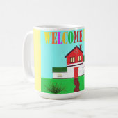 ウェルカムホームかわいい家の鮮やかな色 コーヒーマグカップ (正面左)