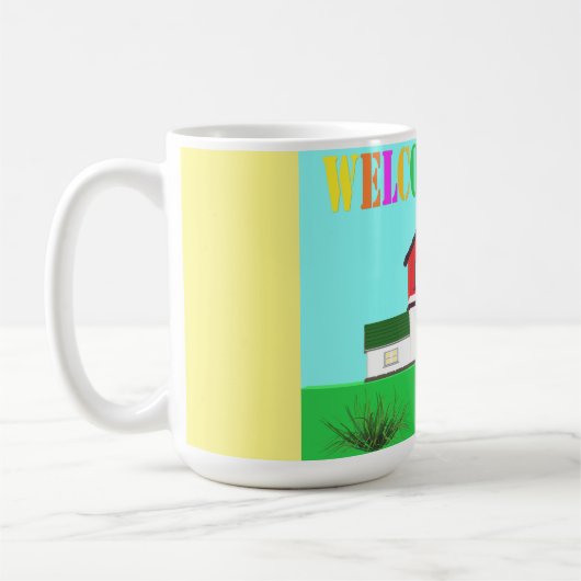 ウェルカムホームかわいい家の鮮やかな色 コーヒーマグカップ (左)