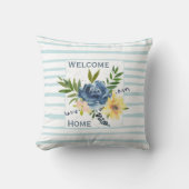 ウェルカムホームウォーターカラーフラワーバライエローブルー クッション (正面)