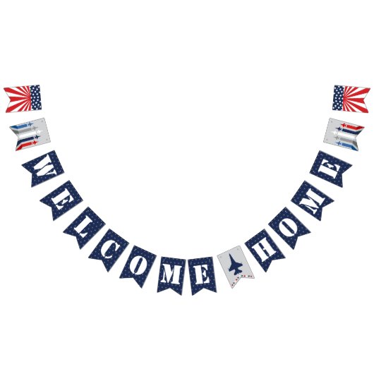 ウェルカムホームエアフォース軍隊戦闘機ジェットバナー バンティングフラッグ (全)