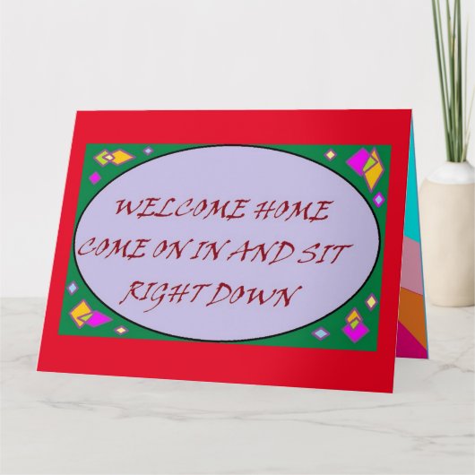ウェルカムホームグリーティングアートデザイン赤紫 カード (正面)