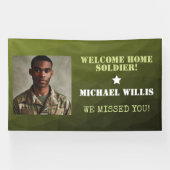 ウェルカムホームソルジャー名前をカスタムするフォトアーミーグリーン 横断幕 (横)