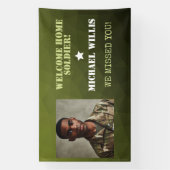 ウェルカムホームソルジャー名前をカスタムするフォトアーミーグリーン 横断幕 (縦)