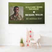 ウェルカムホームソルジャー名前をカスタムするフォトアーミーグリーン 横断幕 (インサイチュ)