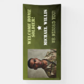 ウェルカムホームソルジャー名前をカスタムするフォトアーミーグリーン 横断幕 (縦)