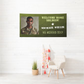 ウェルカムホームソルジャー名前をカスタムするフォトアーミーグリーン 横断幕 (インサイチュ)