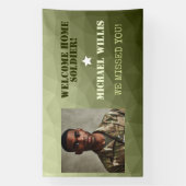 ウェルカムホームソルジャー名前をカスタムするフォトアーミーグリーン 横断幕 (縦)