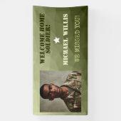 ウェルカムホームソルジャー名前をカスタムするフォトアーミーグリーン 横断幕 (縦)