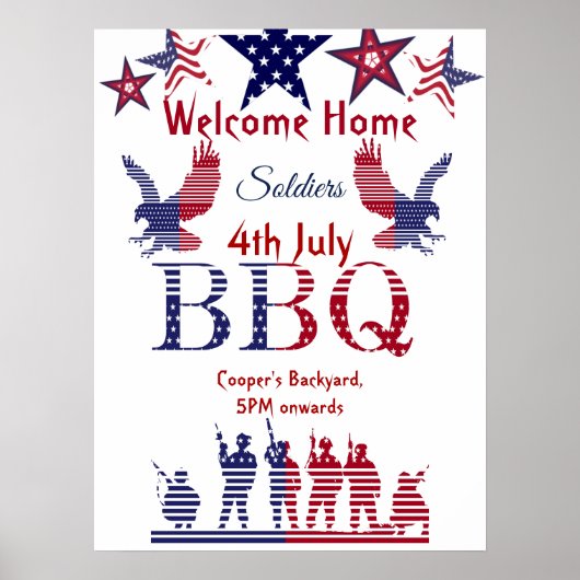 ウェルカムホームソルディーズ7月4日BBQイーグル飛んでいるズ ポスター (正面)