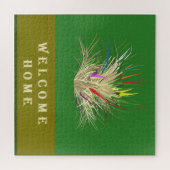 ウェルカムホームデザインアースカラーツートーングリーン ジグソーパズル (横)