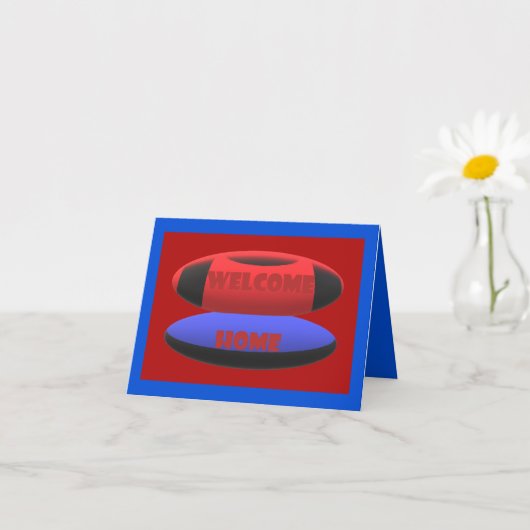 ウェルカムホームデザイン赤ネイビーブルーと文字語 カード (小さな植物)