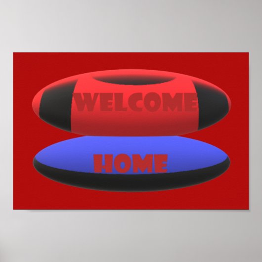 ウェルカムホームデザイン赤ネイビーブルーと文字語 ポスター (正面)