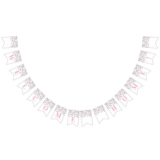 ウェルカムホームバナーピンクブラック紙吹雪 バンティングフラッグ (全)