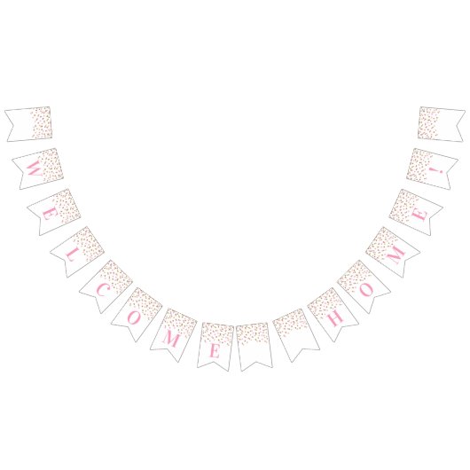 ウェルカムホームバナーピンク金ゴールド紙吹雪 バンティングフラッグ (全)