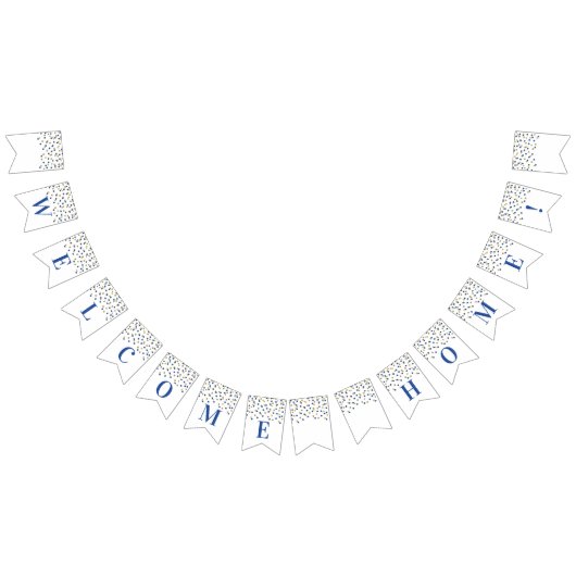 ウェルカムホームバナーブルー金ゴールド紙吹雪 バンティングフラッグ (全)