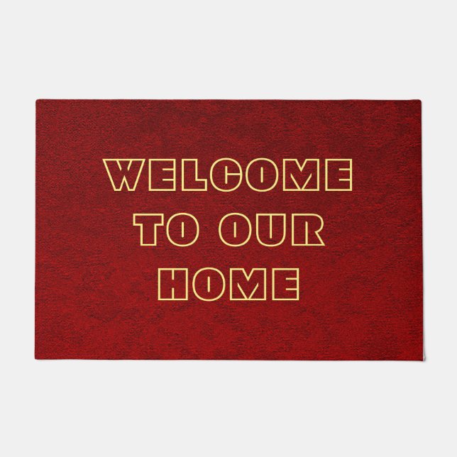 ウェルカムホームパーソナライズされたベルベットテクスチャプリント ドアマット (正面)