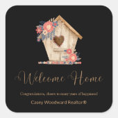 ウェルカムホームパーソナライズされた不動産仲介業者の黒い色 スクエアシール (正面)