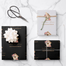 ウェルカムホームパーソナライズされた不動産仲介業者インブラック&グレー ラッピングペーパーシート