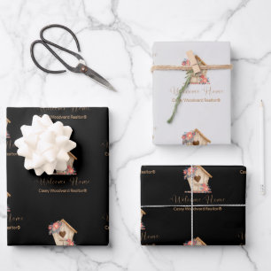 ウェルカムホームパーソナライズされた不動産仲介業者インブラック&グレー ラッピングペーパーシート